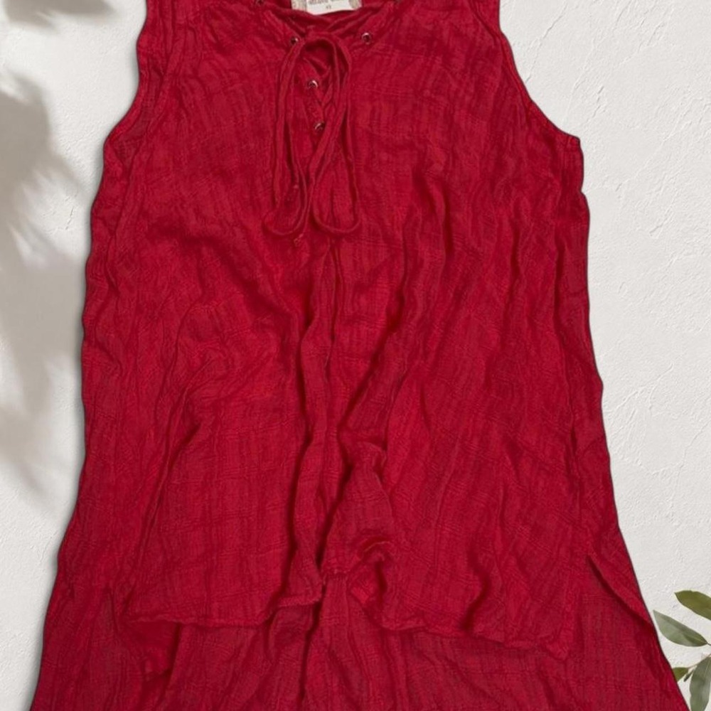 Altar'd State Red Lace Up Blouse Textured Weave Boho Sleeveless Top XS